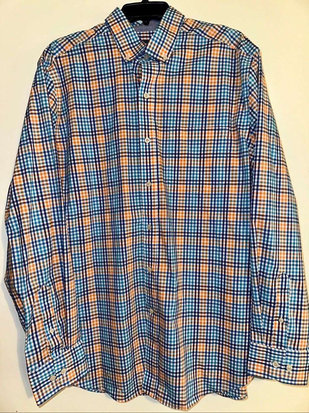 Crown & Ivy Men Size large Classic Fit Button Down Shirt orange blue striped gin